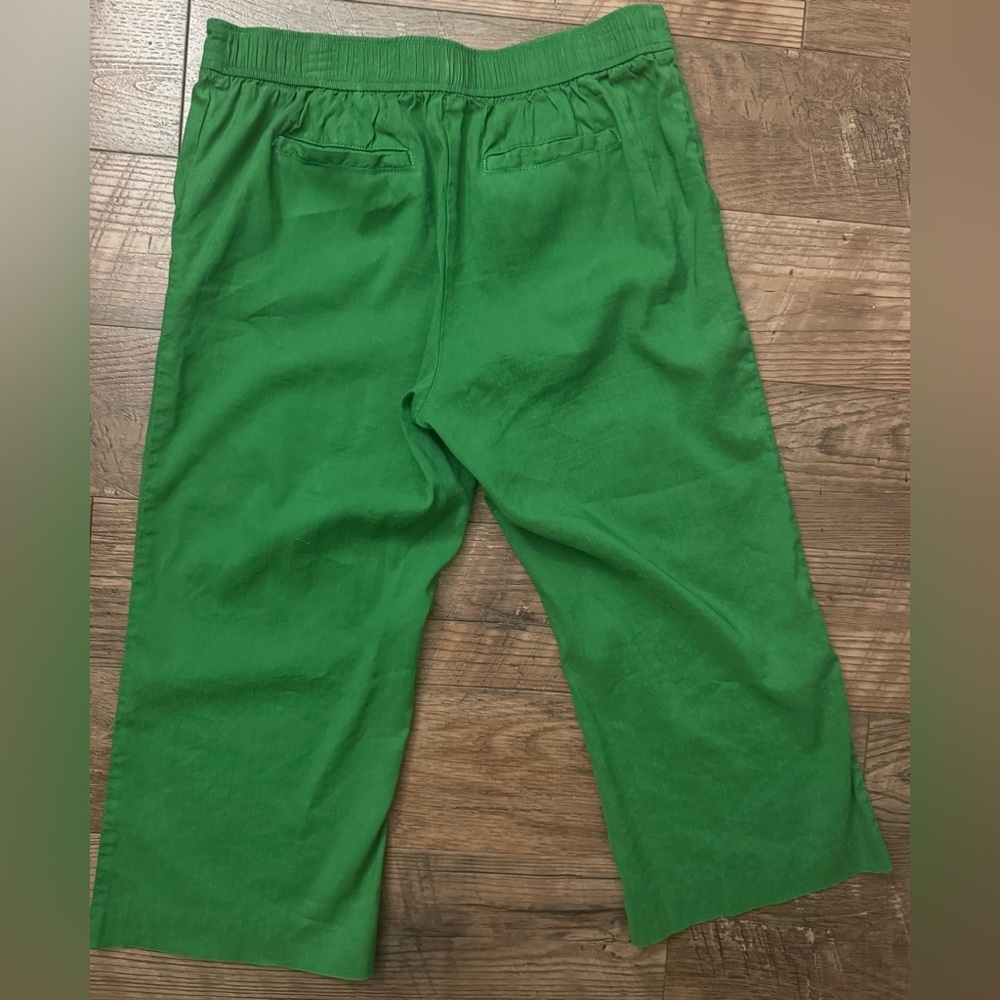 Anthropologie Cartonnier Green Linen Blend Cropped Pull On Pants Size LP - Picture 5 of 11